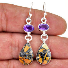 10.39cts natural malinga jasper pear amethyst 925 silver dangle earrings n46430