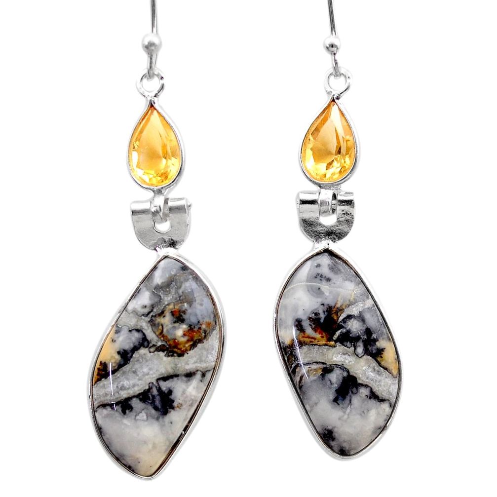 15.32cts natural malinga jasper yellow citrine 925 silver dangle earrings t61145