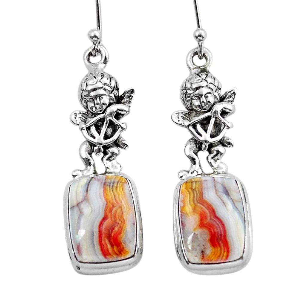 14.17cts natural mexican laguna lace agate 925 silver angel earrings y15318