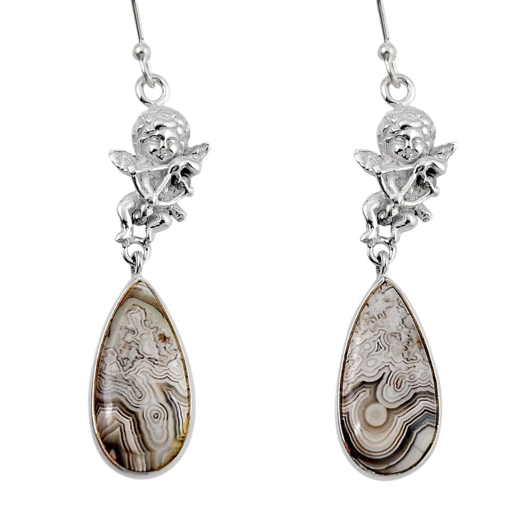 12.36cts natural mexican laguna lace agate 925 silver angel earrings y45218