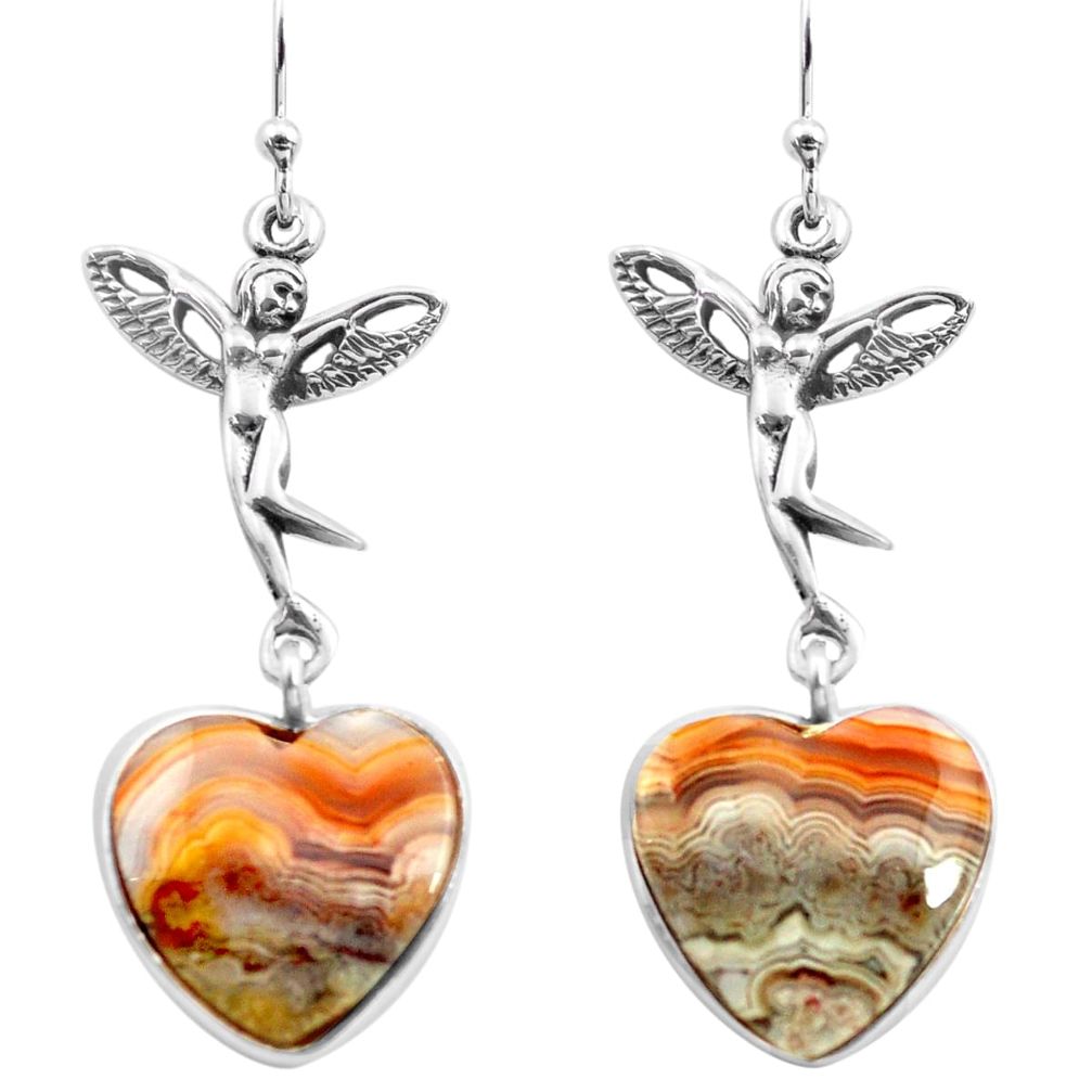 Natural mexican laguna lace agate 925 silver angel wings fairy earrings p72511