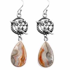 Clearance Sale- Natural mexican laguna lace agate 925 silver cupid angel wings earrings p91870