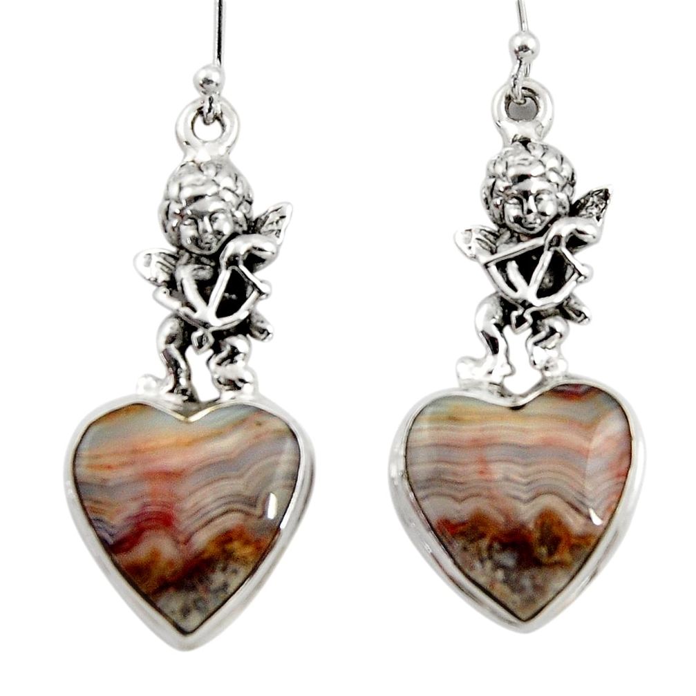 Natural mexican laguna lace agate 925 silver cupid angel wings earrings r45258