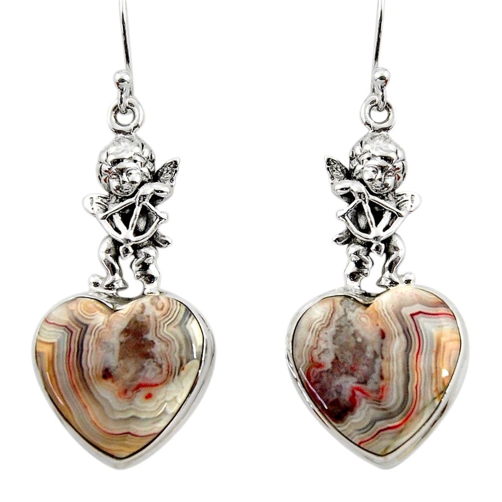 Natural mexican laguna lace agate 925 silver cupid angel wings earrings r45259