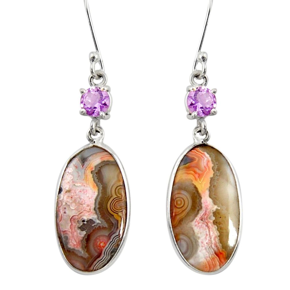 13.69cts natural mexican laguna lace agate 925 silver dangle earrings d39553