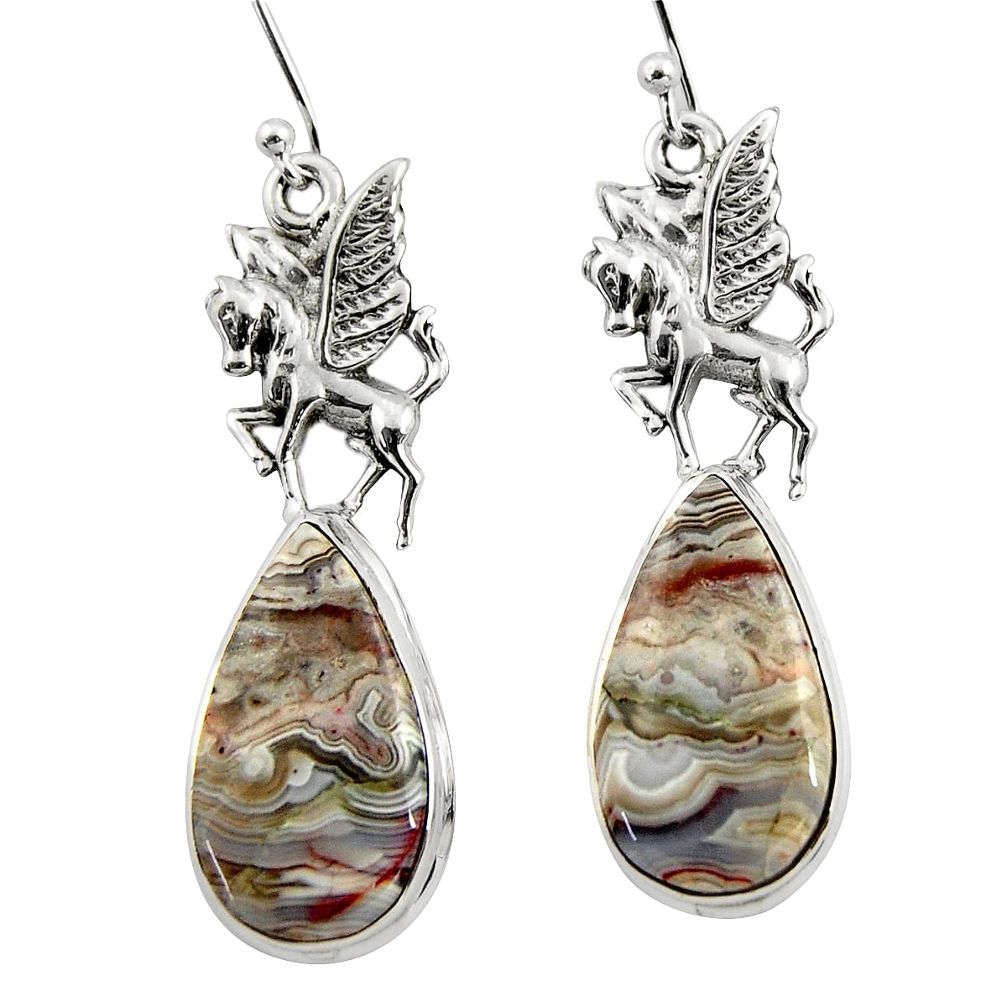 21.79cts natural mexican laguna lace agate 925 silver dangle earrings r45243
