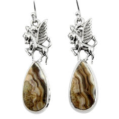 Clearance Sale- 20.71cts natural mexican laguna lace agate 925 silver dangle earrings r45252