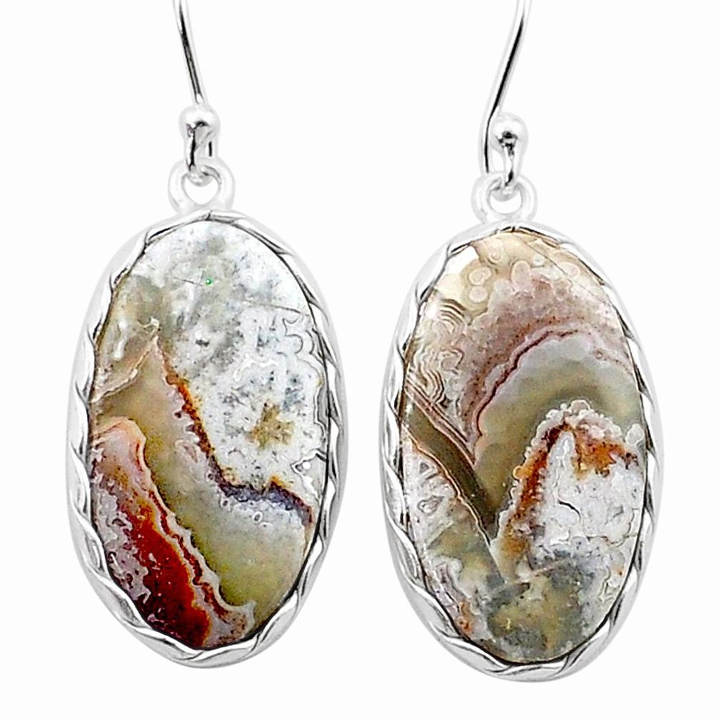 14.25cts natural mexican laguna lace agate 925 silver dangle earrings u41069