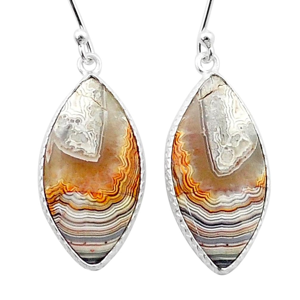 12.85cts natural mexican laguna lace agate 925 silver dangle earrings u41158