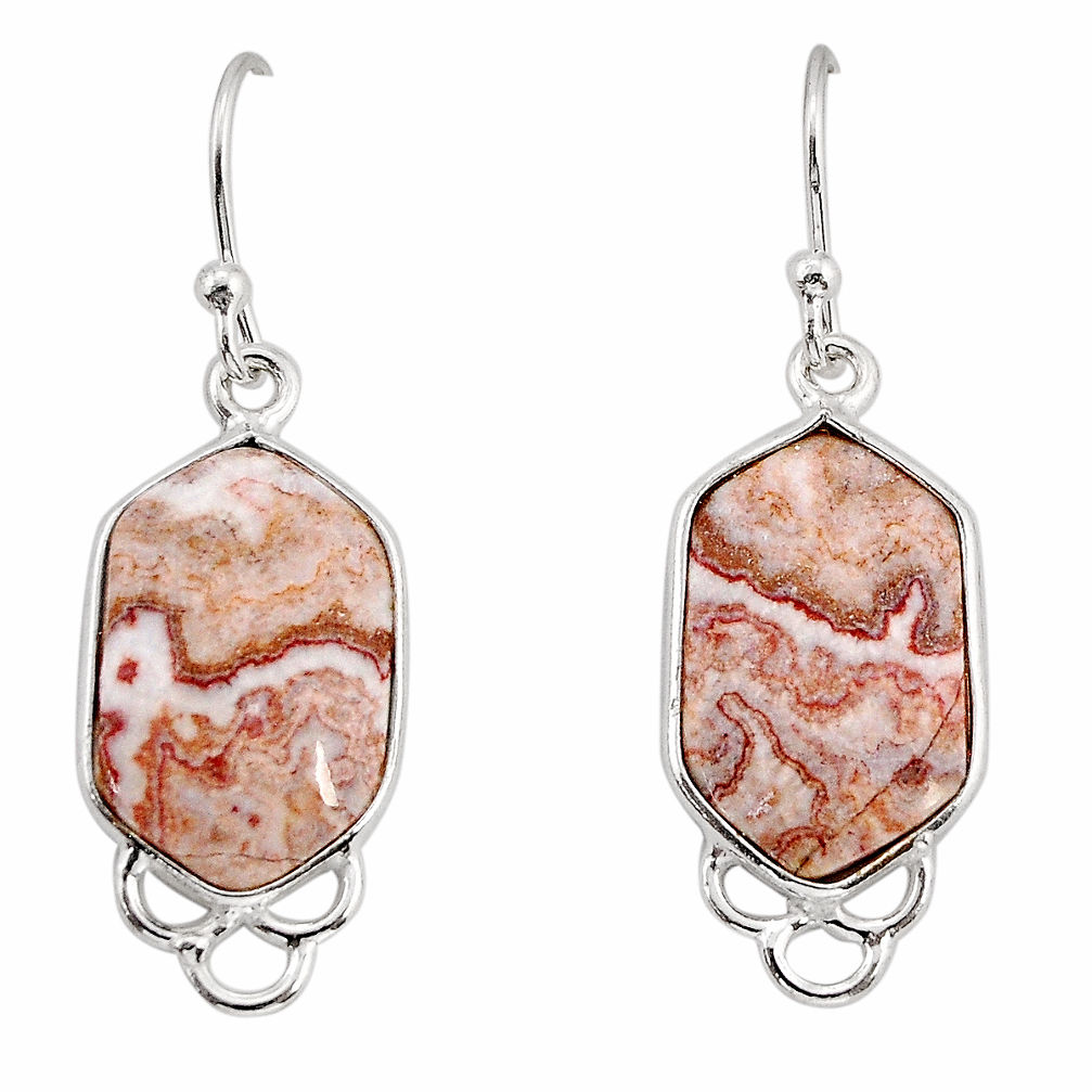 9.77cts natural mexican laguna lace agate 925 silver dangle earrings y75747