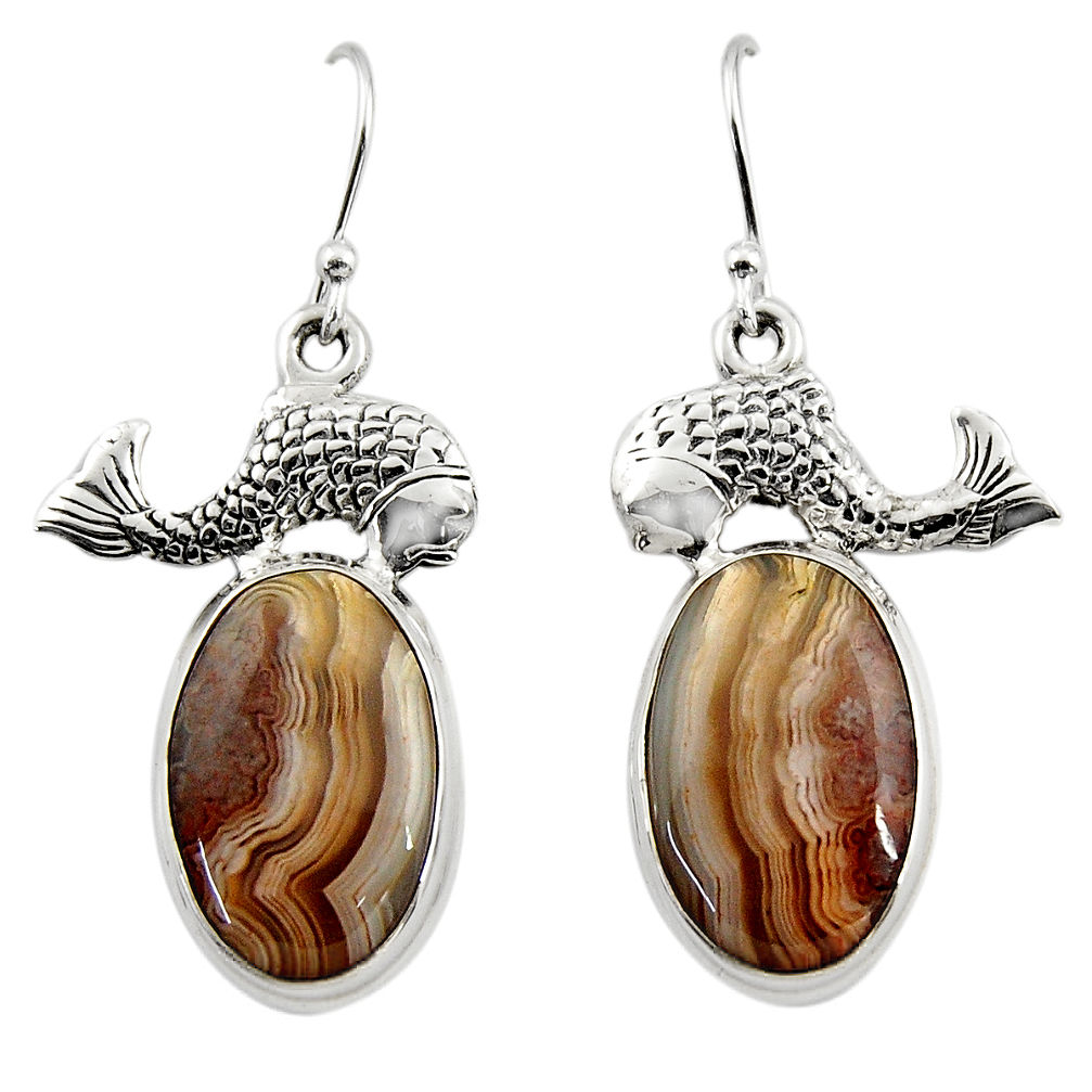 21.67cts natural mexican laguna lace agate 925 silver fish earrings r45253