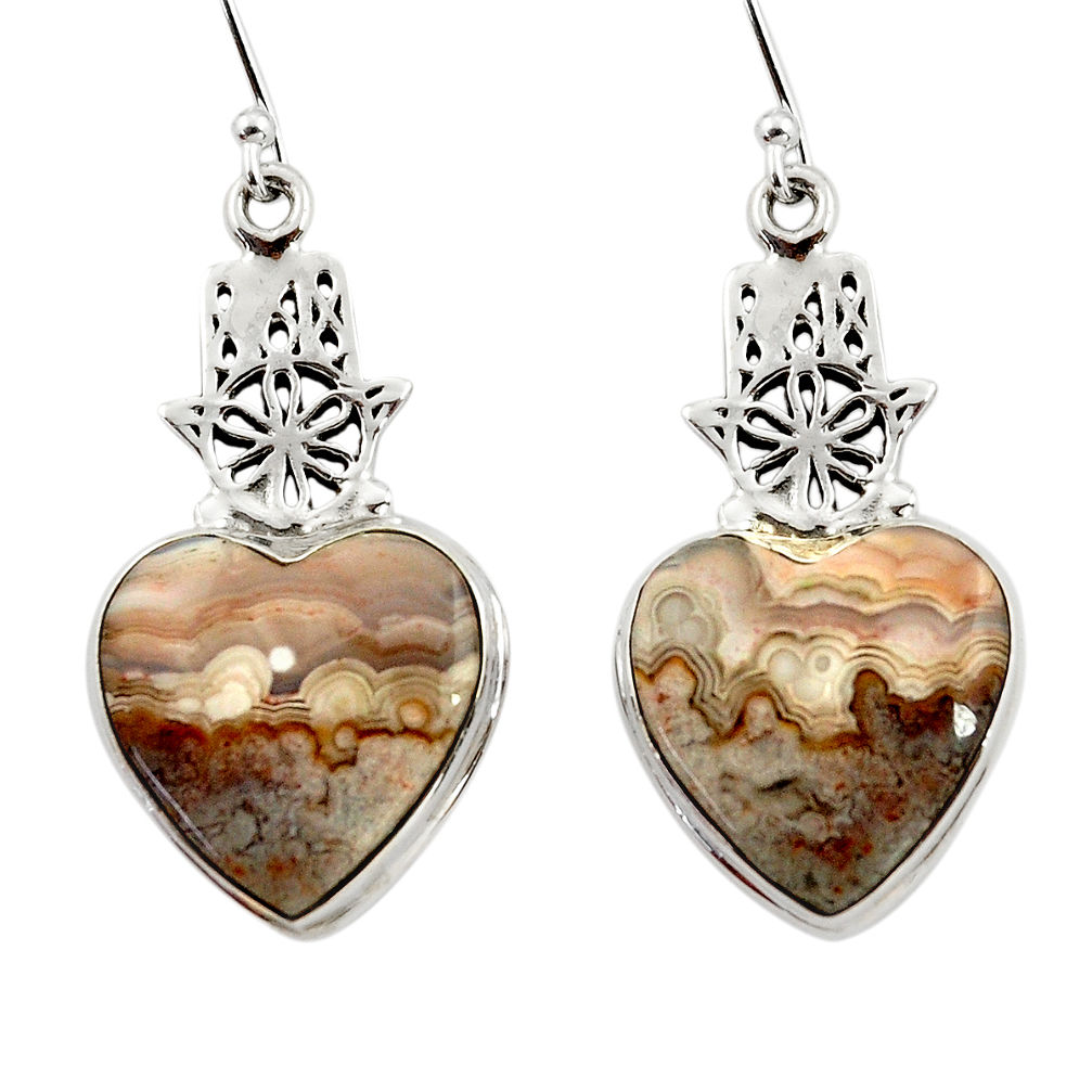 Natural mexican laguna lace agate 925 silver hand of god hamsa earrings r45260