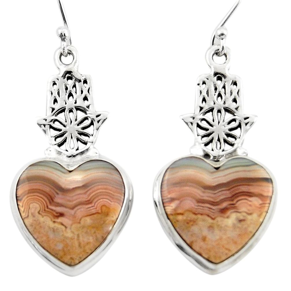 Natural mexican laguna lace agate 925 silver hand of god heart earrings r46950