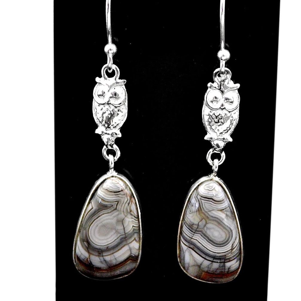 11.21cts natural mexican laguna lace agate 925 silver owl earrings t60827