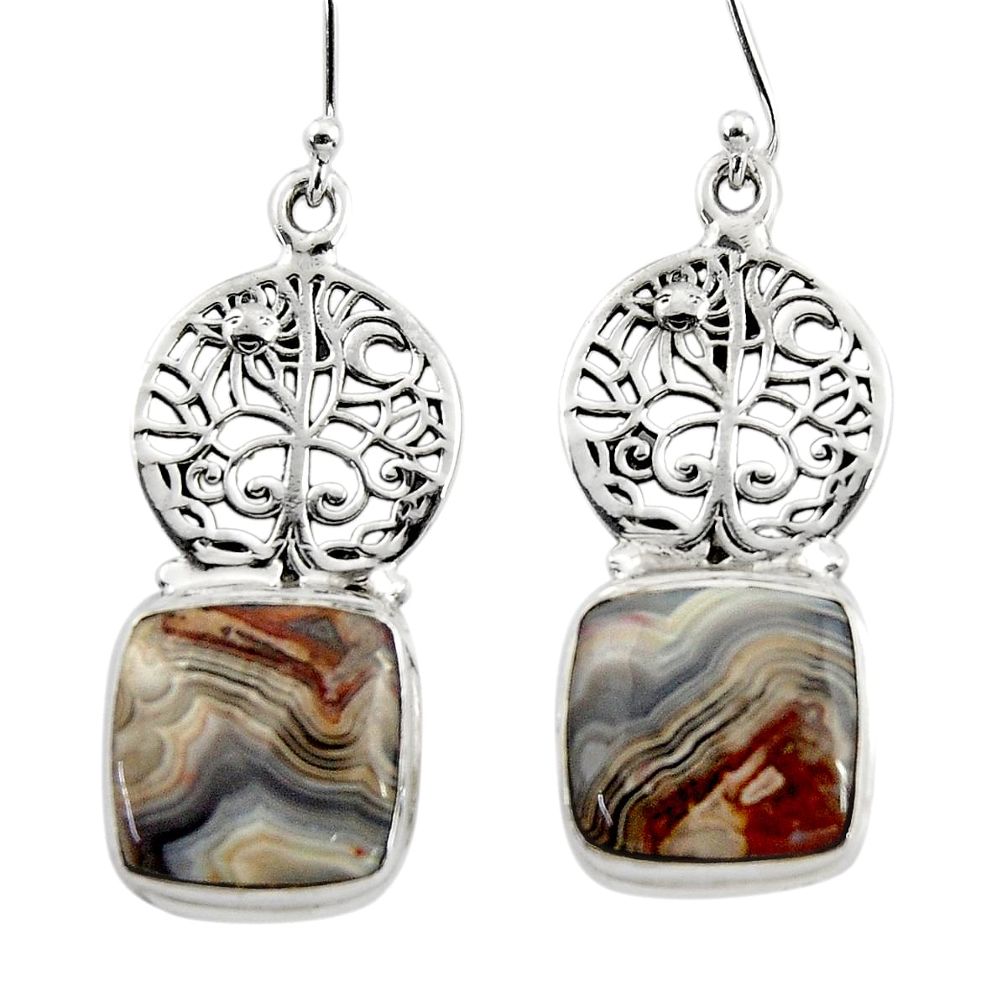 Natural mexican laguna lace agate 925 silver tree of life earrings r45242