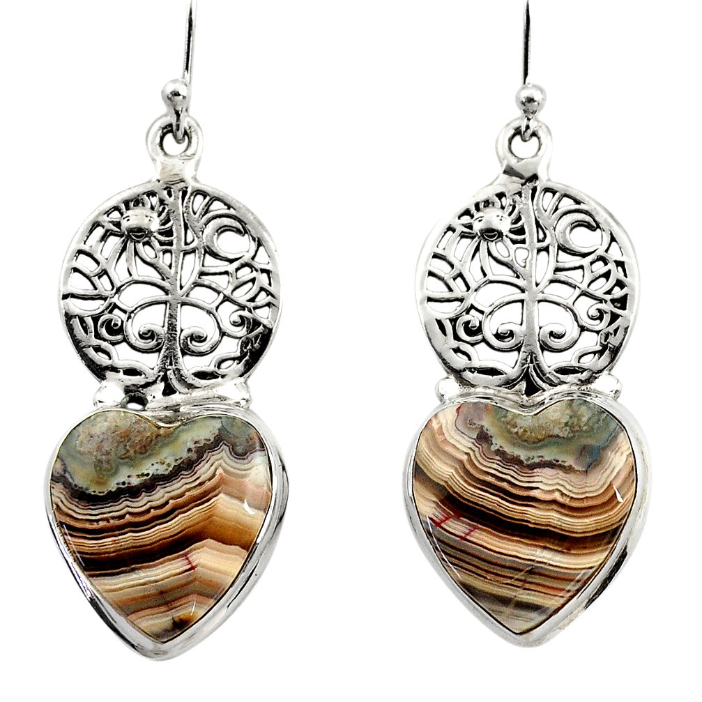 Natural mexican laguna lace agate 925 silver tree of life earrings r45256