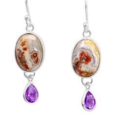 11.93cts natural mexican laguna lace agate amethyst 925 silver earrings t80768
