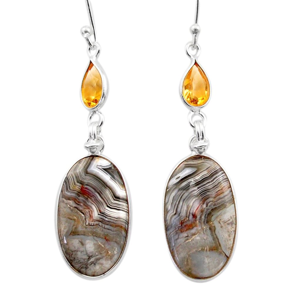 14.67cts natural mexican laguna lace agate citrine 925 silver earrings t61130