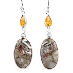 14.67cts natural mexican laguna lace agate citrine 925 silver earrings t61130