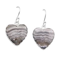 11.56cts natural mexican laguna lace agate heart silver dangle earrings y62710