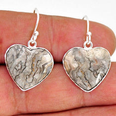 13.05cts natural mexican laguna lace agate heart silver dangle earrings y77238