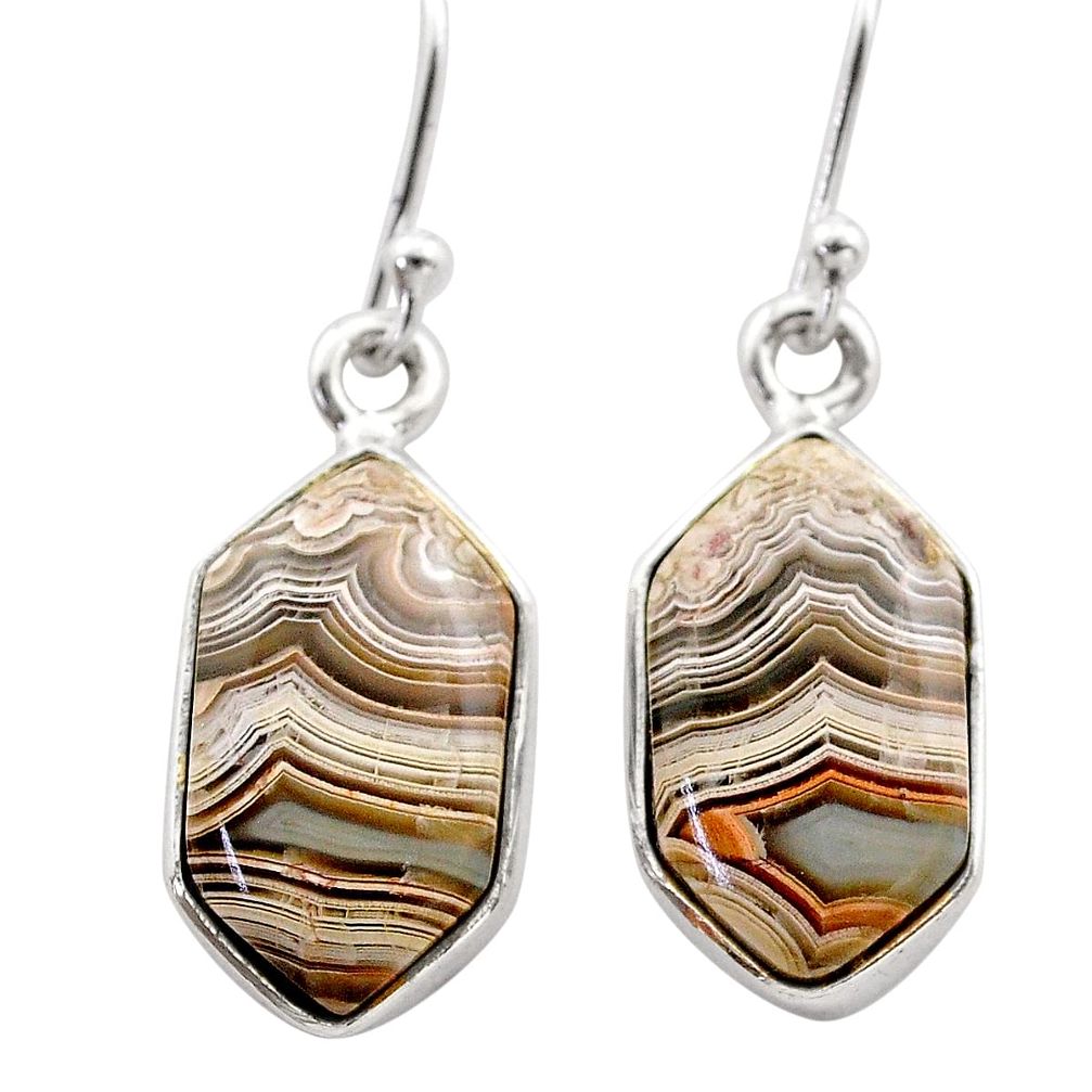 Natural mexican laguna lace agate hexagon 925 silver dangle earrings t60906