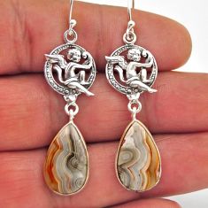 11.57cts natural mexican laguna lace agate pear 925 silver angel earrings n28873