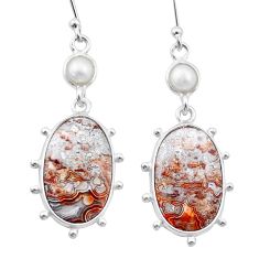 12.80cts natural mexican laguna lace agate pearl 925 silver earrings u43197