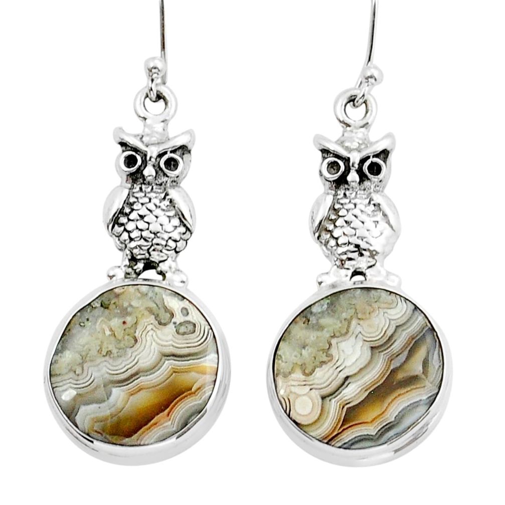 14.89cts natural mexican laguna lace agate silver owl earrings jewelry y15320