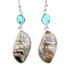 13.69cts natural mexican laguna lace agate topaz silver dangle earrings t61129