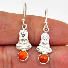 1.70cts natural mojave turquoise round 925 silver buddha charm earrings n28906