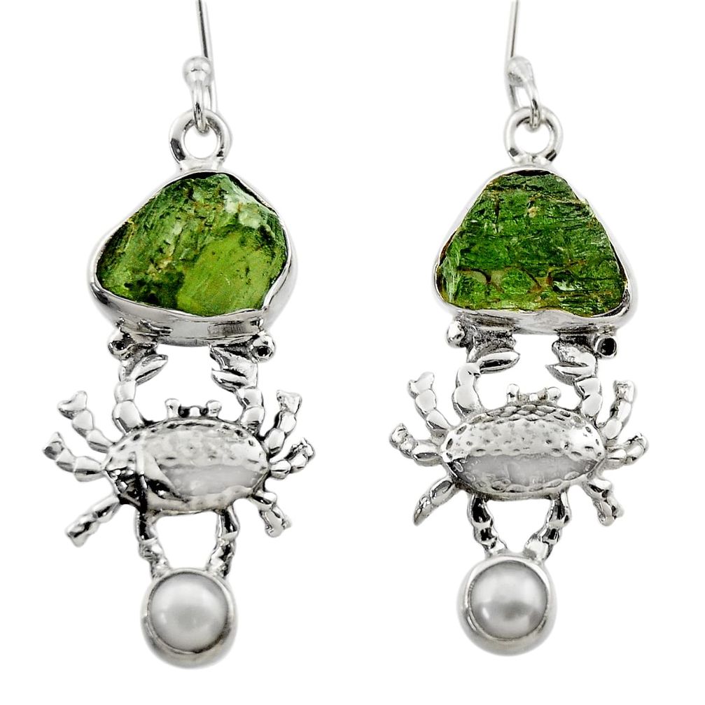 12.29cts natural moldavite (genuine czech) 925 silver crab earrings r29526