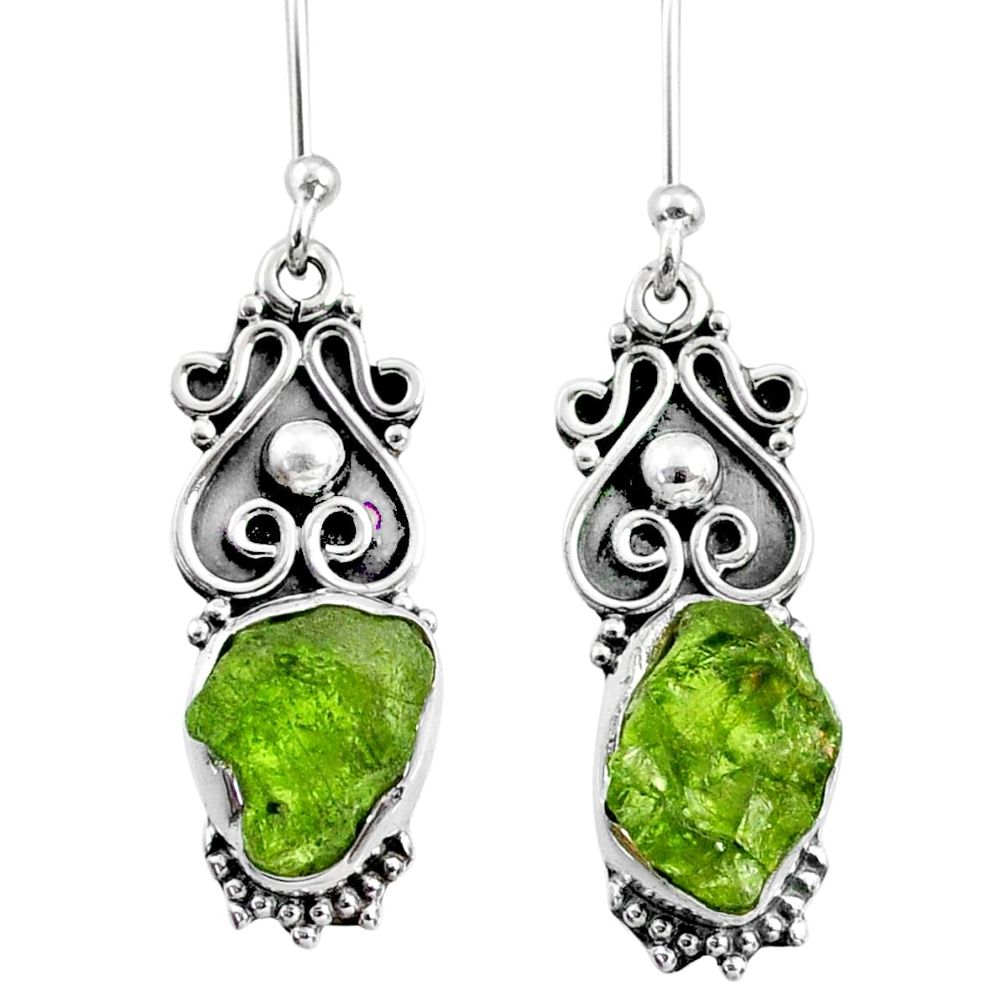 8.61cts natural raw peridot crystal 925 silver dangle earrings r65952