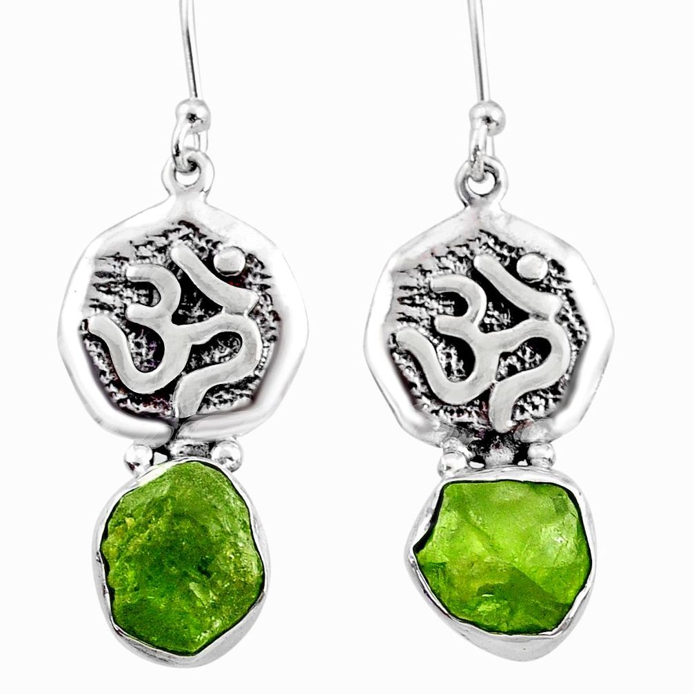 9.87cts natural raw peridot crystal 925 silver dangle earrings r65954