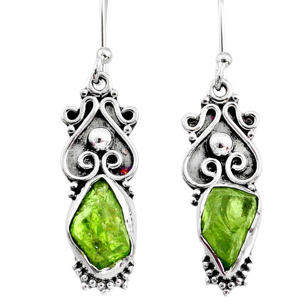 8.53cts natural raw peridot crystal 925 silver dangle earrings r65956