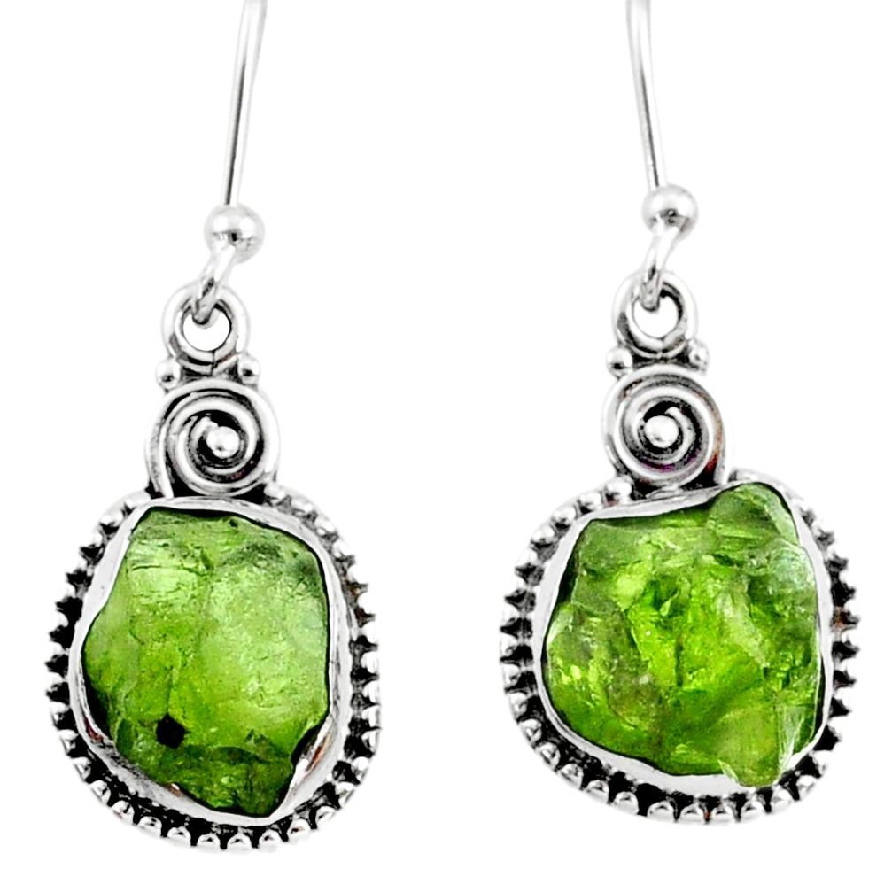 9.83cts natural raw peridot crystal 925 silver dangle earrings r66007