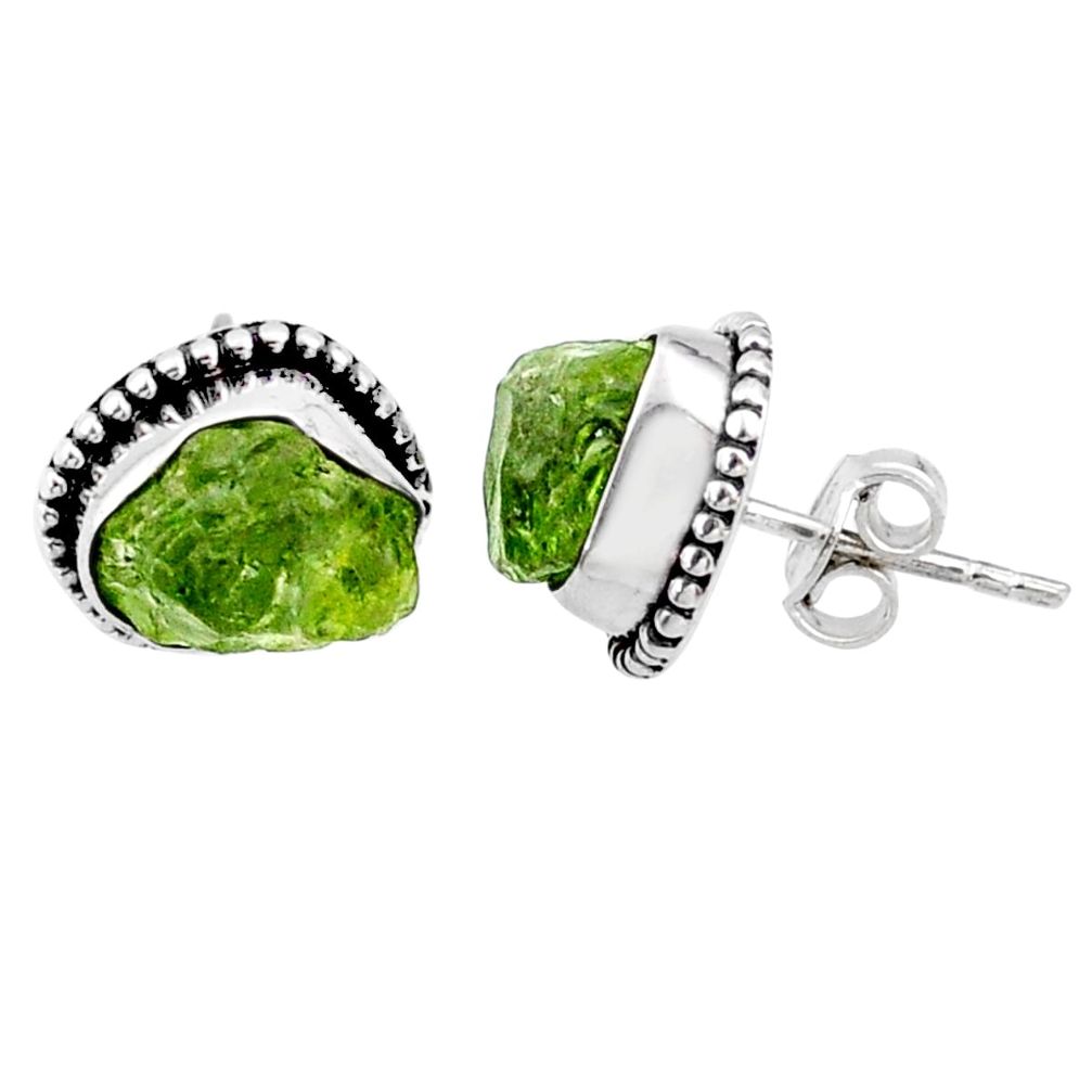 8.12cts natural raw peridot crystal 925 silver dangle earrings r66014