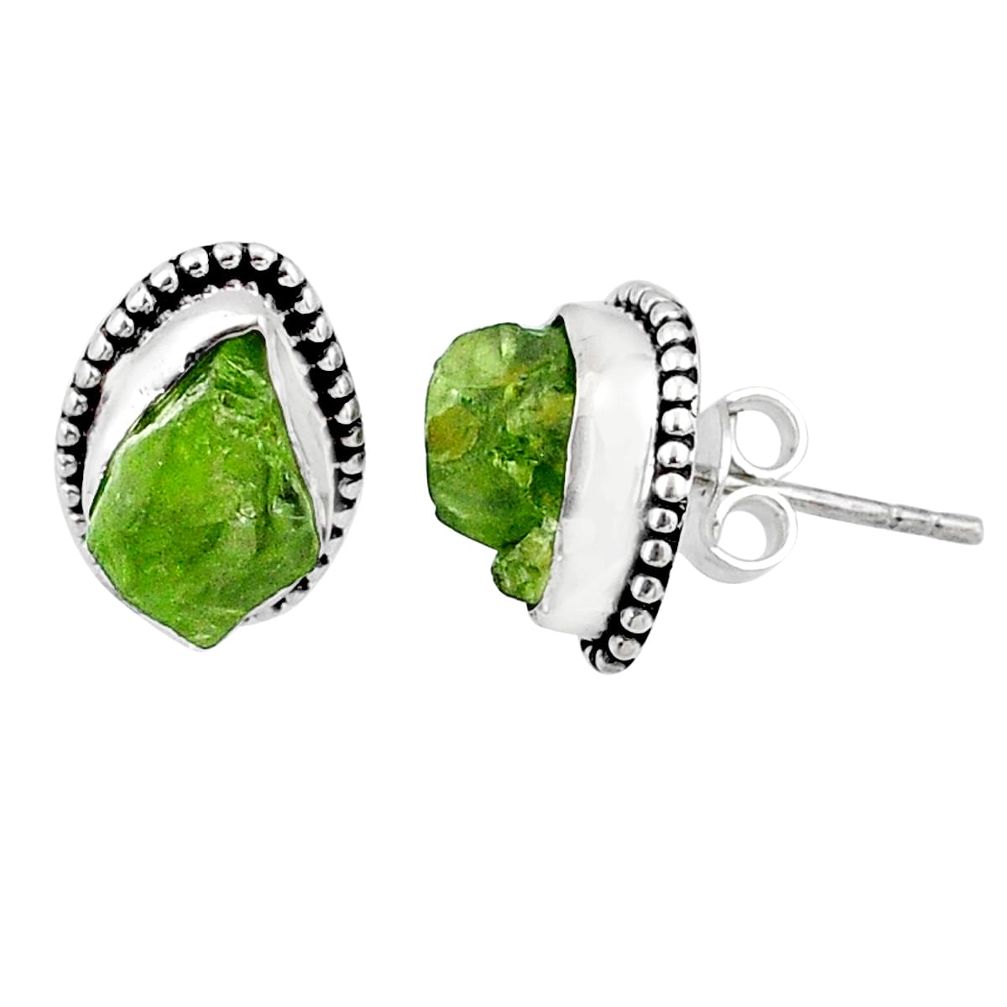 7.63cts natural raw peridot crystal 925 silver dangle earrings r66018