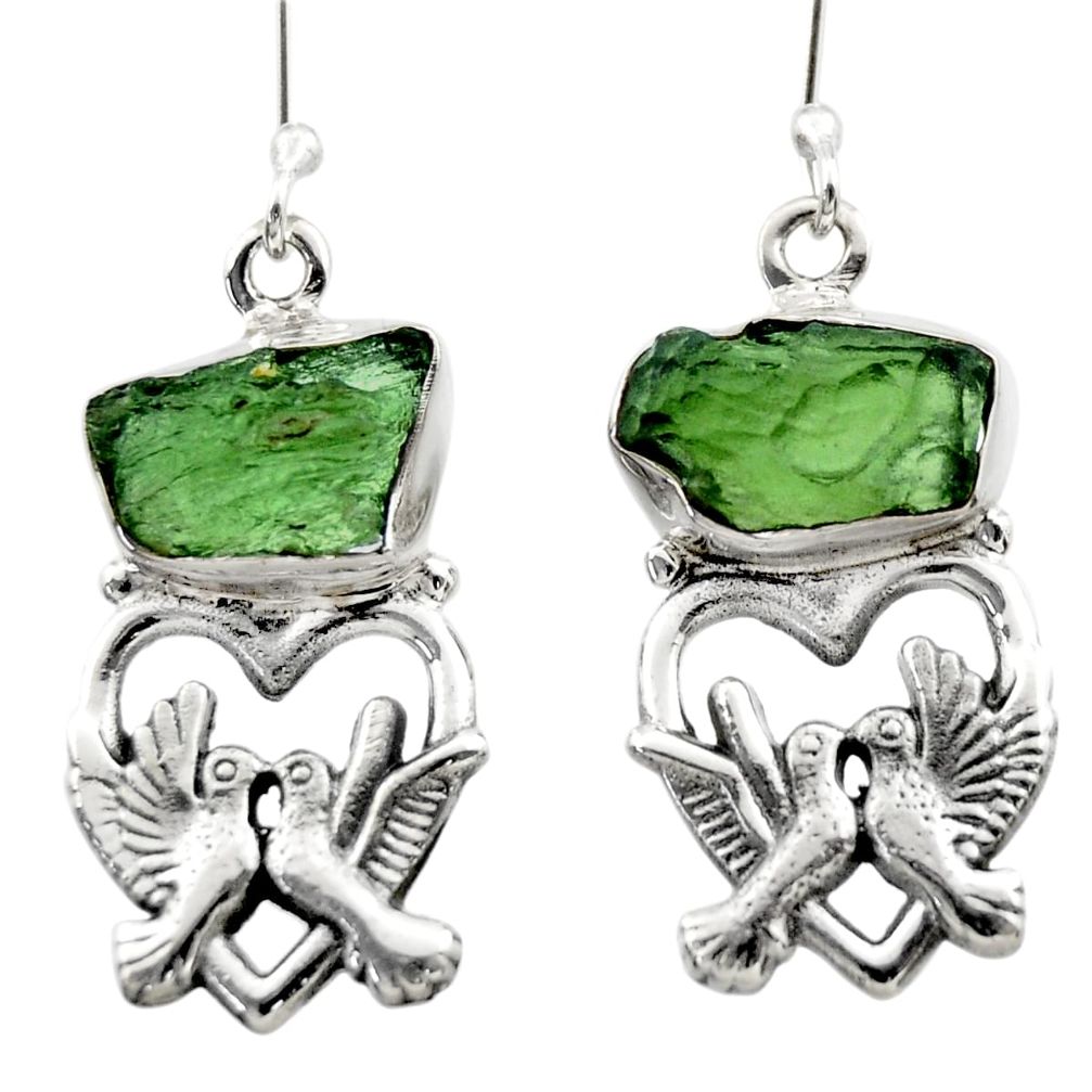 10.44cts natural moldavite (genuine czech) 925 silver love birds earrings r29540