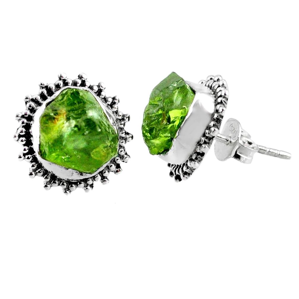 9.37cts natural raw peridot crystal 925 silver stud earrings r66022