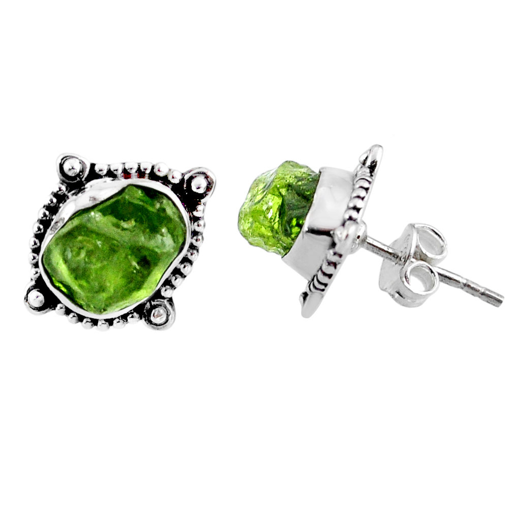 8.56cts natural raw peridot crystal 925 silver stud earrings r66026