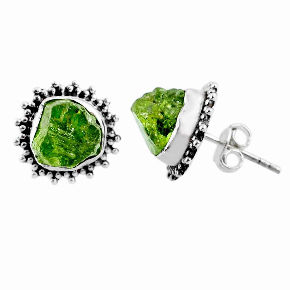 8.93cts natural raw peridot crystal 925 silver stud earrings r66028