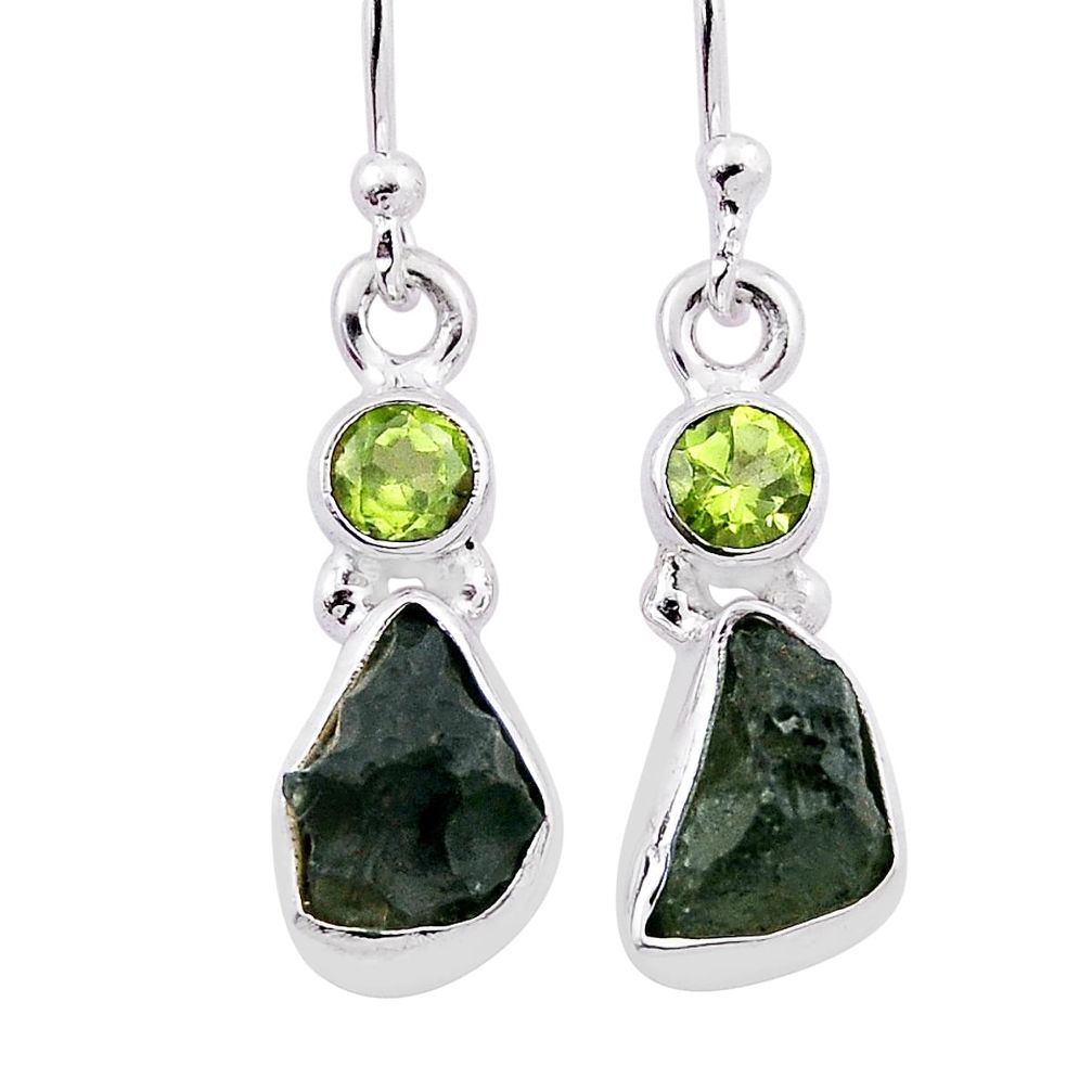 5.92cts natural moldavite (genuine czech) peridot 925 silver earrings n32597