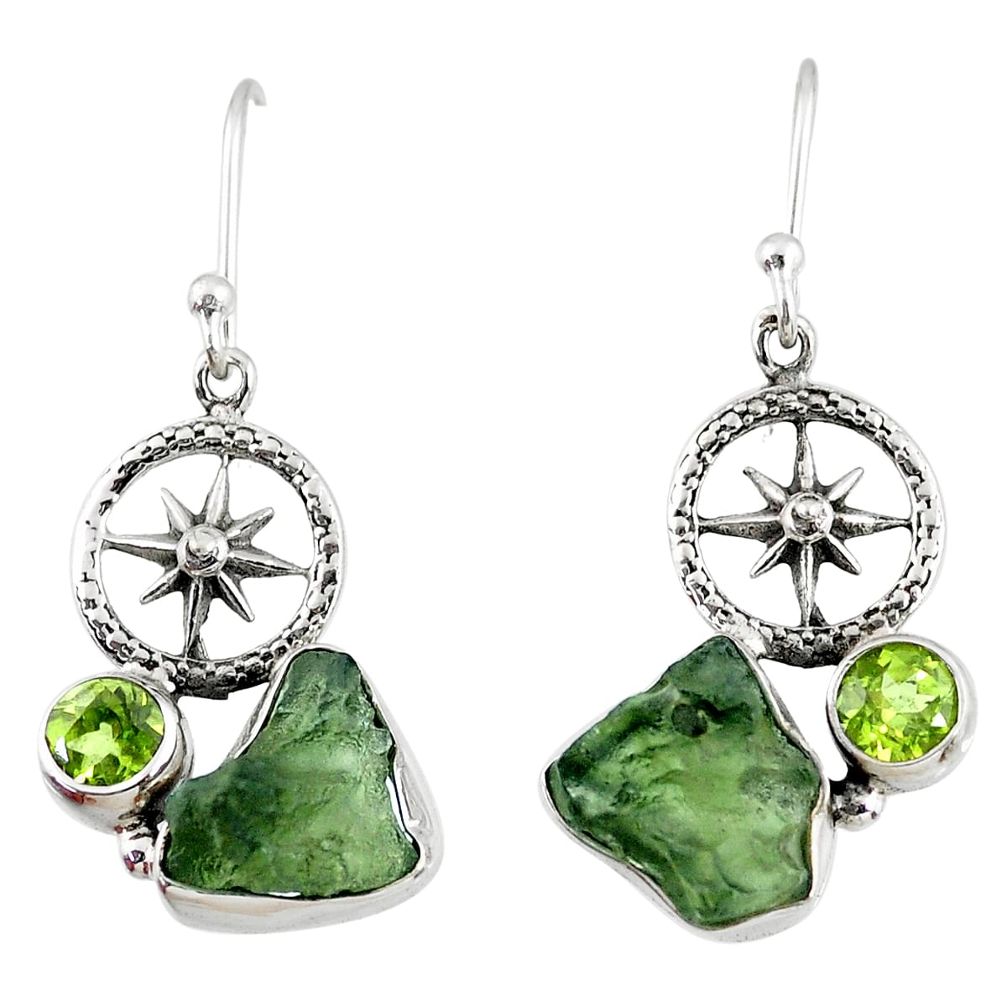 8.78cts natural moldavite (genuine czech) silver dangle earrings r57328