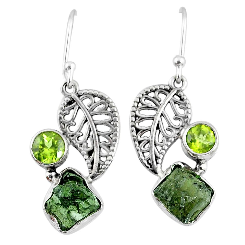 8.78cts natural moldavite (genuine czech) silver deltoid leaf earrings r57282