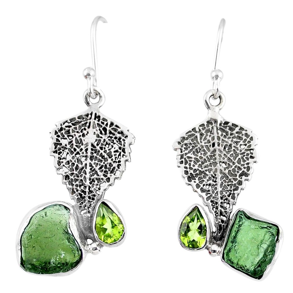 8.91cts natural moldavite (genuine czech) silver deltoid leaf earrings r57322