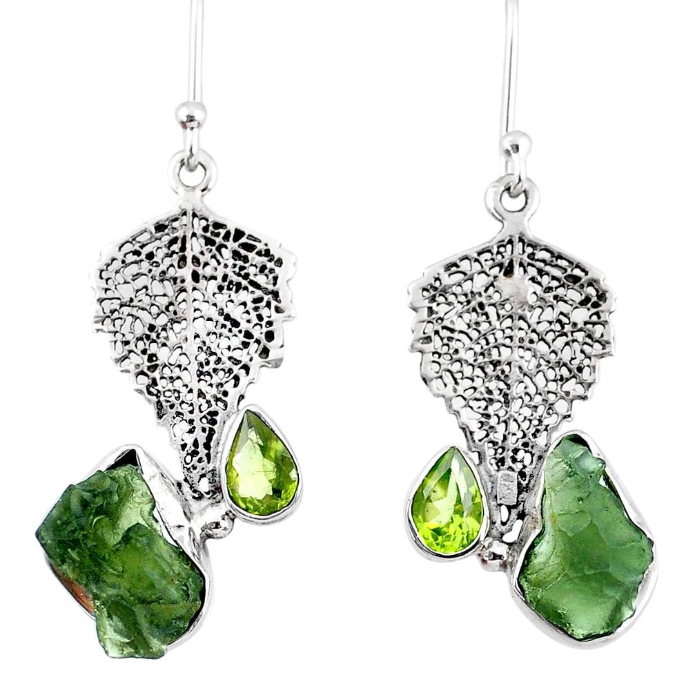 8.80cts natural moldavite (genuine czech) silver deltoid leaf earrings r57325