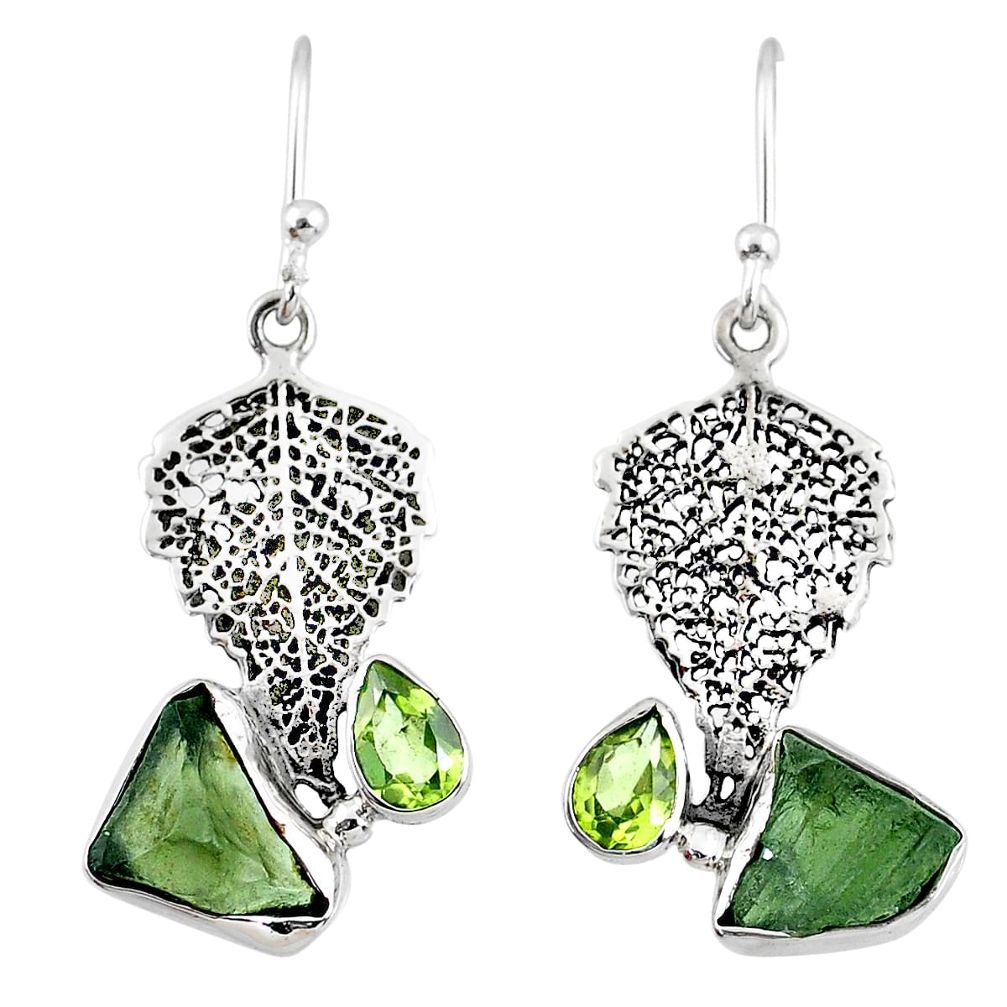 7.64cts natural moldavite (genuine czech) silver deltoid leaf earrings r57326