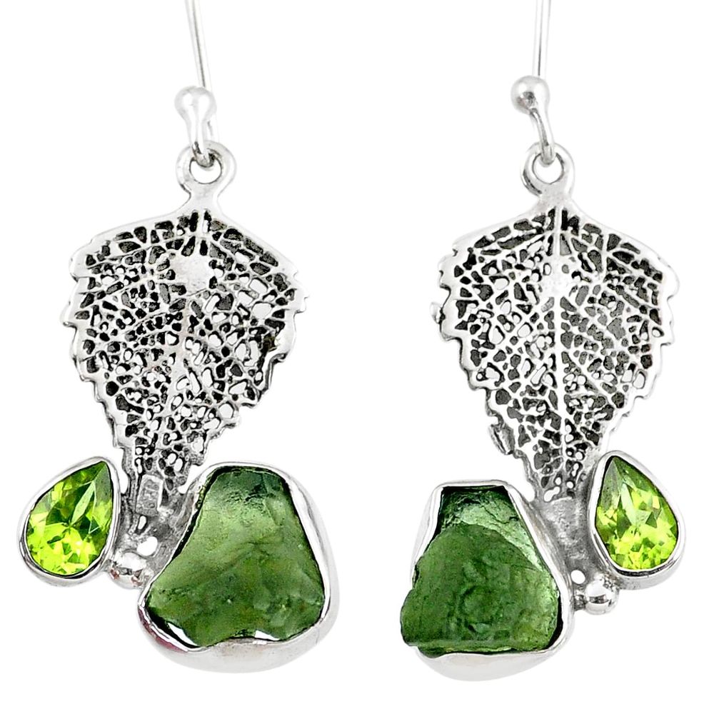 8.06cts natural moldavite (genuine czech) silver deltoid leaf earrings r57342