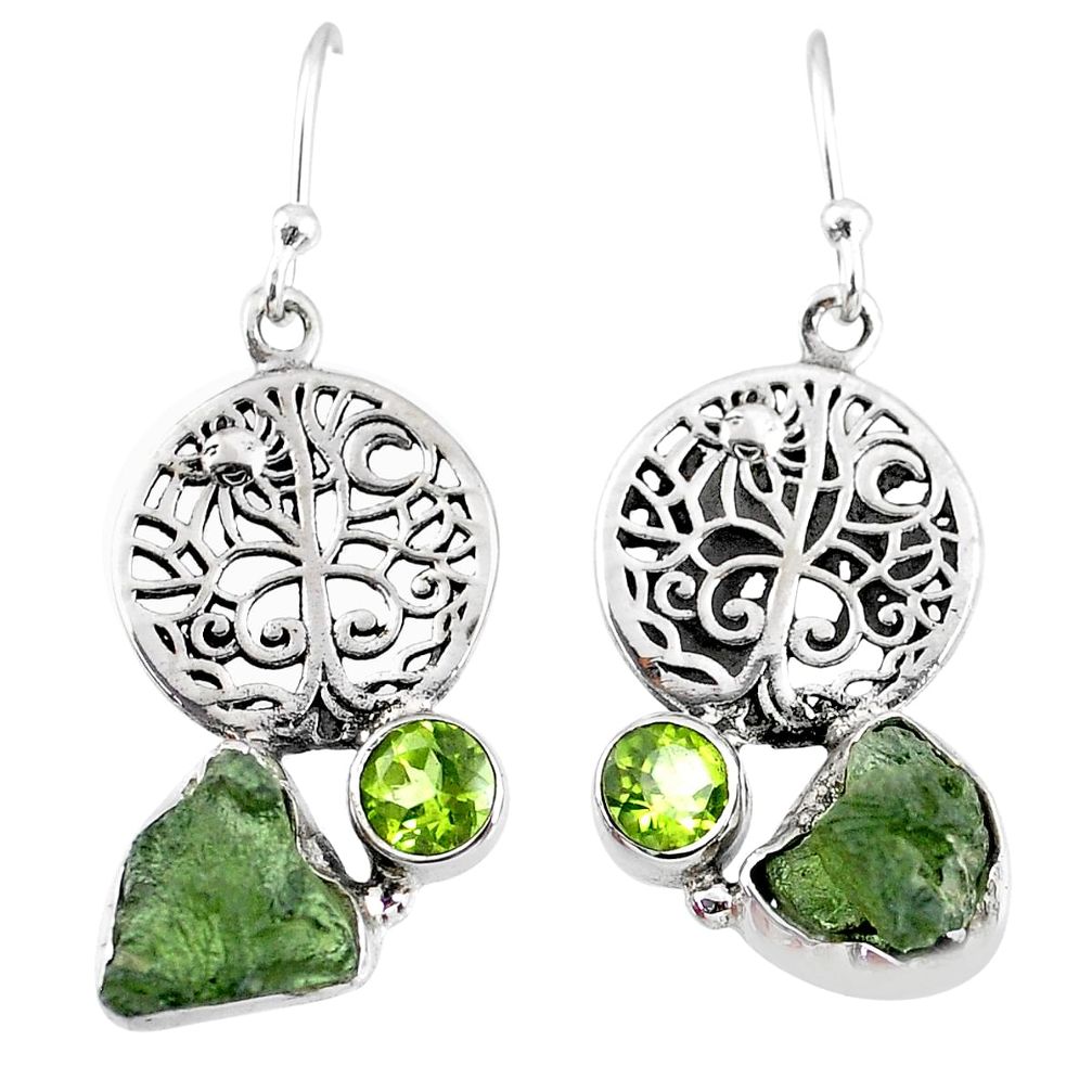 9.86cts natural moldavite (genuine czech) silver tree of life earrings r57243